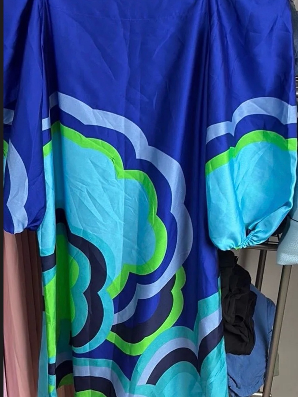 Trina Turk Blue, Aqua & Lime Graphic Mini Dress
